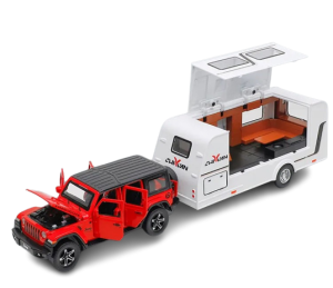 Zestaw zabawki samochód terenowy JEEP Wrangler z kempingiem w skali 1:32
