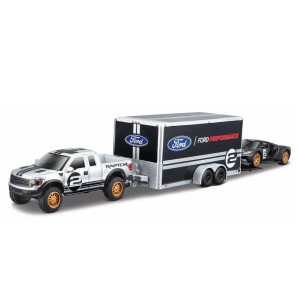 Zabawka dla dzieci zestaw pojazd ciągnący przyczepę z samochodem autem model w skali 1:64