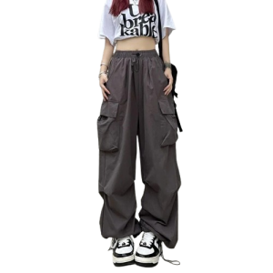 Modne Damskie Spodnie Dresowe CARGO Baggy RETRO oversize SZARE