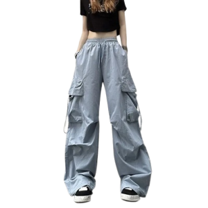 Damskie Spodnie CARGO Baggy RETRO oversize NIEBIESKIE