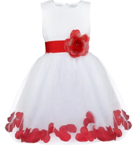 Sukienka biała dla dziewczynki SUKNIA z paskiem kwiat CZERWONY