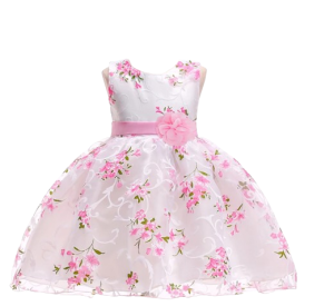 Dziecięca ozdobna sukienka biała w kwiaty dla dziewczynki WIOSENNA 