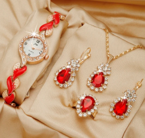 Zestaw Eleganckiej Biżuterii Dla Kobiety Zegarek + Dodatki