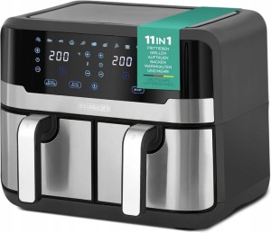 Frytkownica Beztłuszczowa XXL Dwukomorowa 2400W Air Fryer 9L Podwójna LCD