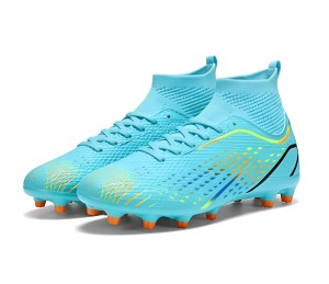 Buty Piłkarskie Niebieskie Korki z Elastycznym Kołnierzem Skarpeta Dobra Przyczepność