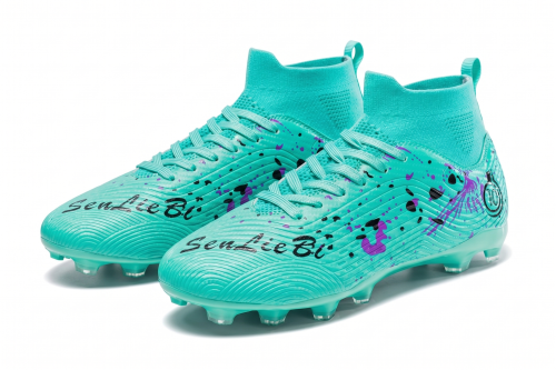 Turkusowe buty piłkarskie Korki obuwie sportowe z kołnierzem skarpetka