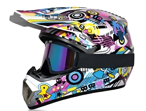 Kask Cross Motocrossowy zestaw Off-road design KOLOROWY + Gogle