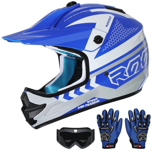 Zestaw Kask Cross dla dzieci Motocrossowy ROZO z goglami i rękawicami