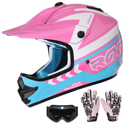 Zestaw Kask Cross dla dzieci Motocrossowy ROZO z goglami i rękawicami