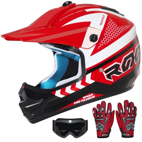 Zestaw Kask Cross dla dzieci Motocrossowy ROZO z goglami i rękawicami