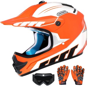 Zestaw Kask Cross dla dzieci Motocrossowy ROZO z goglami i rękawicami