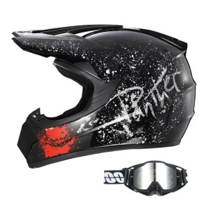 Kask Motocyklowy Cross Enduro Motocrossowy MTB Panther Black Edition + Gogle