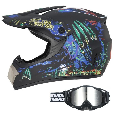 Kask Motocyklowy Cross Enduro Motocrossowy MTB Graffiti Edition + Gogle