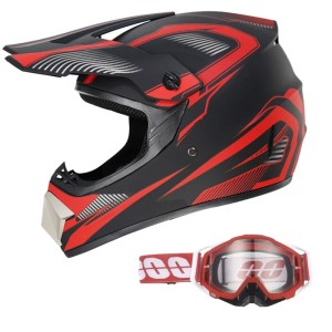 Kask Motocyklowy Cross Enduro Motocrossowy MTB Red Racing + Gogle