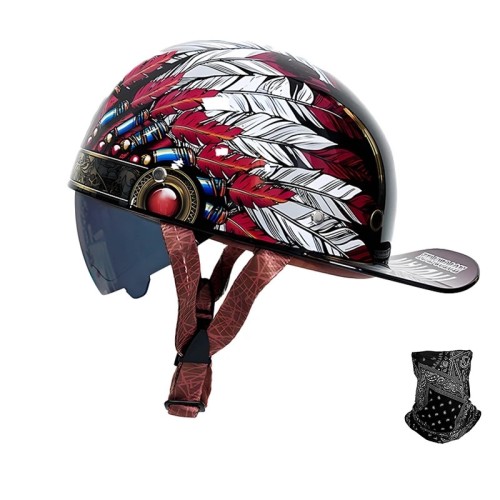 Kask motocyklowy retro z szybką goglami na choppera harleya