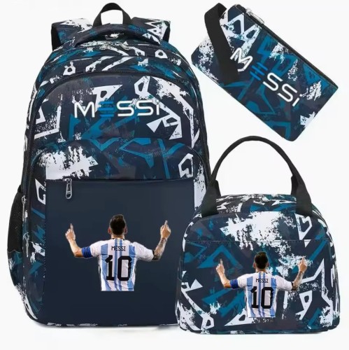 Plecak Szkolny dla Dzieci 3w1 Zestaw Piłkarski Leo Messi Tornister Torba Śniadaniowa Piórnik