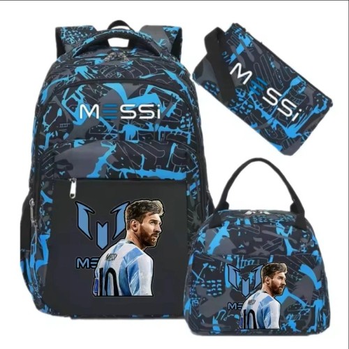 Plecak Szkolny dla Dzieci 3w1 Zestaw Piłkarski Leo Messi Tornister Torba Śniadaniowa Piórnik