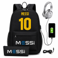 Plecak Szkolny USB dla Dzieci Leo Messi Zestaw z Piórnikiem i Kłódką Antykradzieżową