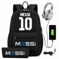 Plecak Szkolny USB dla Dzieci Leo Messi Zestaw z Piórnikiem i Kłódką Antykradzieżową