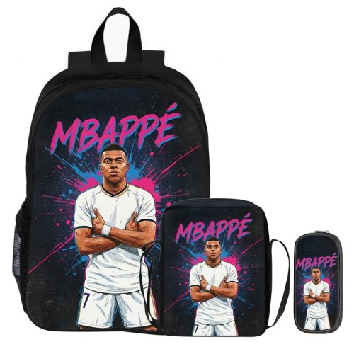 Plecak Szkolny dla Chłopca Zestaw 3w1 Kylian Mbappe Tornister Torba Śniadaniowa Piórnik Neon