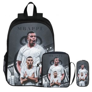 Plecak Szkolny dla Chłopca Zestaw 3w1 Kylian Mbappe Real Madryt Tornister Torba Śniadaniowa Piórnik