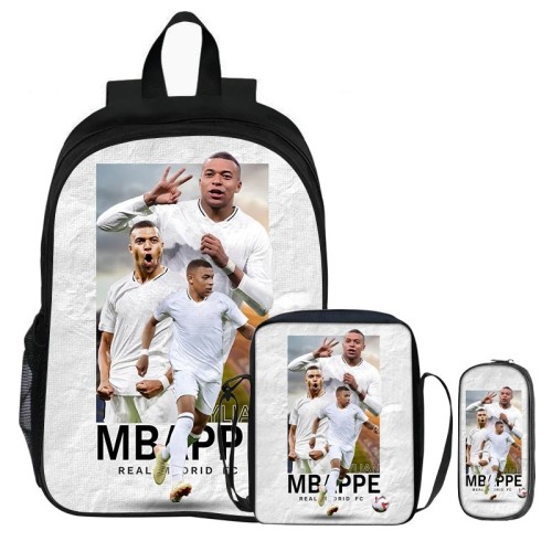 Plecak Szkolny dla Chłopca Zestaw 3w1 Kylian Mbappe Real Madryt Tornister Torba Śniadaniowa Piórnik