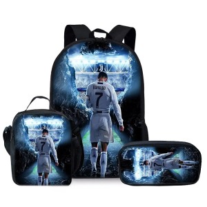 Zestaw Szkolny 3w1 Plecak Chłopięcy Piłka Nożna Ronaldo CR7 Torba Śniadaniowa Piórnik