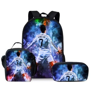 Zestaw Szkolny 3w1 Plecak Chłopięcy Piłka Nożna Ronaldo CR7 Torba Śniadaniowa Piórnik