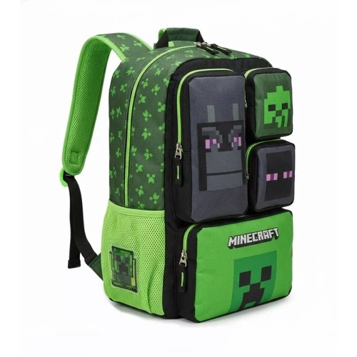 Plecak Minecraft Creeper dla Dzieci Szkolny Wielokomorowy Plecak Gamingowy 3D Zielony