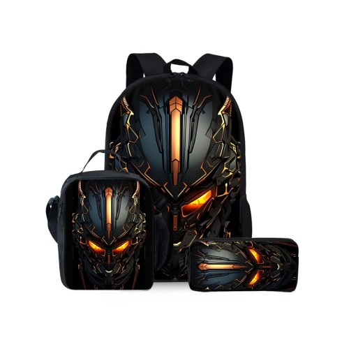 Zestaw Szkolny 3w1 Cyber Armor Gold Plecak Torba Piórnik Gamingowy