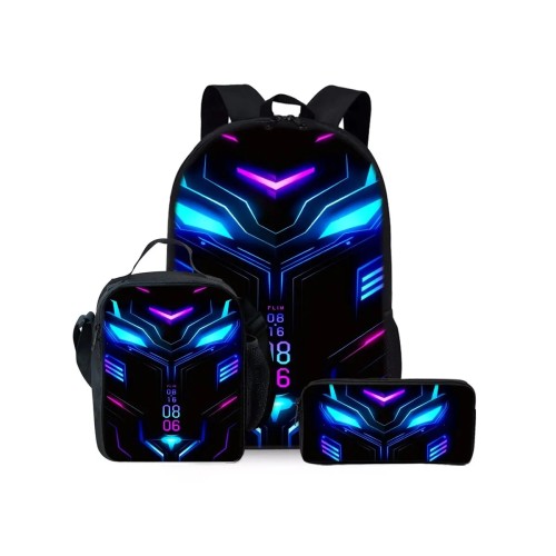 Zestaw Szkolny 3w1 Cyber Armor Blue Plecak Torba Piórnik Gamingowy