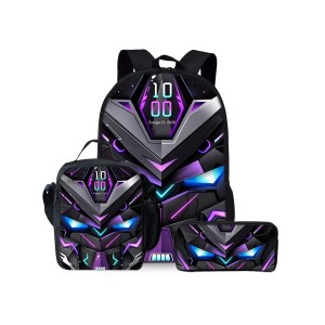 Zestaw Szkolny 3w1 Cyber Armor Purple Plecak Torba Piórnik Gamingowy