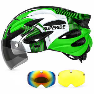 Kask Rowerowy z Szybką Magnetyczną Superide 3x Wizjer Okulary Zielony