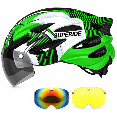 Kask Rowerowy z Szybką Magnetyczną Superide 3x Wizjer Okulary Zielony