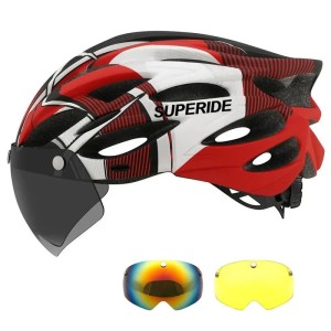 Kask Rowerowy z Szybką Magnetyczną Superide 3x Wizjer Okulary Czerwony