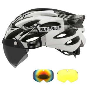 Kask Rowerowy z Szybką Magnetyczną Superide 3x Wizjer Okulary Biały