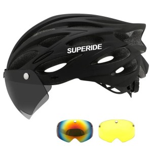 Kask Rowerowy z Szybką Magnetyczną Superide 3x Wizjer Okulary Czarny