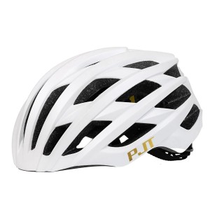 Kask Rowerowy Szosowy PJT Lekki Wentylacyjny Biały Złote Logo