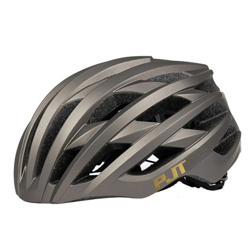 Kask Rowerowy Szosowy PJT Lekki Wentylacyjny Tytanowy Złote Logo