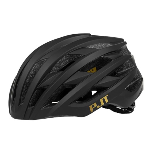 Kask Rowerowy Szosowy PJT Lekki Wentylacyjny Czarny Złote Logo