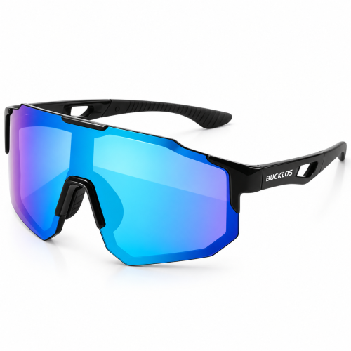 Okulary Sportowe na Rower Bucklos Lustrzane Niebieskie UV400 Szosowe
