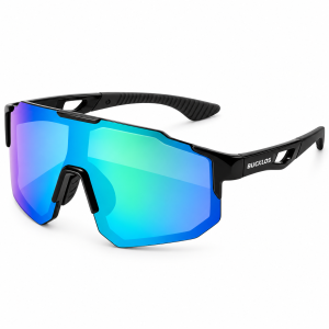 Okulary Sportowe na Rower Bucklos Lustrzane Zielono Niebieskie UV400 Szosowe