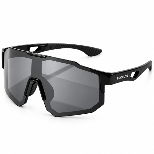 Okulary Sportowe na Rower Bucklos Lustrzane Czarne UV400 Szosowe