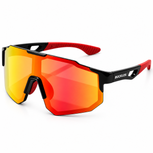  Okulary Sportowe na Rower Bucklos Lustrzane Czerwone Ogniste UV400 Szosowe