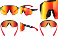 Okulary Sportowe na Rower Bucklos Lustrzane Czerwone Ogniste UV400 Szosowe