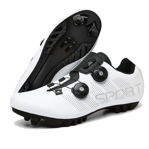 Buty Rowerowe MTB SPD z Pokrętłami Białe Buty Kolarskie na Rower Górski