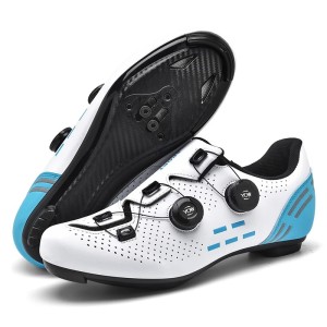Buty Rowerowe Szosowe SPD-SL Look Podwójne Pokrętło Żyłka Biało Błękitne