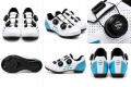 Buty Rowerowe Szosowe SPD-SL Look Podwójne Pokrętło Żyłka Biało Błękitne