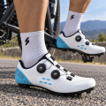 Buty Rowerowe Szosowe SPD-SL Look Podwójne Pokrętło Żyłka Biało Błękitne