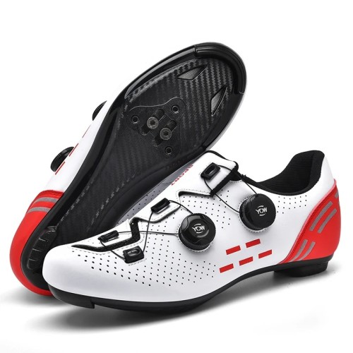Buty Rowerowe Szosowe SPD-SL Look Podwójne Pokrętło Żyłka Biało Czerwone